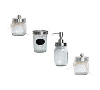 Vidrio Kit de Accesorios de Baño para Cepillo Vaso | Dientes y Enjuague, Frasco para Hisopos, Botella para Loción, Conjunto de Cuatro Piezas