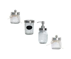 Vidrio Kit de Accesorios de Baño para Cepillo Vaso | Dientes y Enjuague, Frasco para Hisopos, Botella para Loción, Conjunto de Cuatro Piezas
