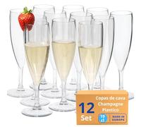 Vieira Home Copas de cava champagne Vasos plastico duro reutilizable irrompibles modernos | Juego de 12 vasos sin bpa 19cl |Hecho en U.E.