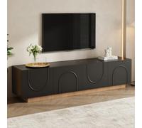 VIEKOS Mueble de TV moderno, mueble bajo para sala de estar, mesa de televisión con puertas, diseño moderno, aparador con espacio de almacenamiento, armario frontal arqueado, color negro