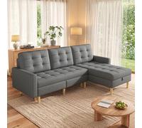 VIEKOS Sofá de esquina con espacio de almacenamiento, L sofá chaise longue intercambiable, 3 plazas, tela no tejida, para apartamento pequeño, 212 × 130 × 86 cm, gris