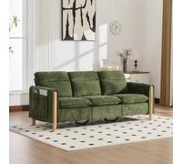 VIEKOS Sofá de tres plazas, estilo nórdico, taburete de almacenamiento, sofá en forma de L, bolsillos laterales, patas de madera de chenilla verde, ideal para salas de estar y espacios pequeños