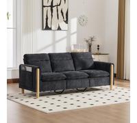 VIEKOS Sofá de tres plazas, estilo nórdico, taburete de almacenamiento, sofá en forma de L, bolsillos laterales, patas de madera de chenilla negra, ideal para salas de estar y espacios pequeños