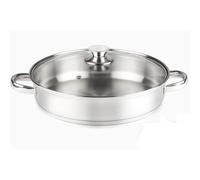 VIER Cazuela de Acero Inoxidable 18/10 - 30 cm Ø x 6,5 cm Capacidad 4,6 Litros. Con tapa de vidrio | Asas huecas y firmes