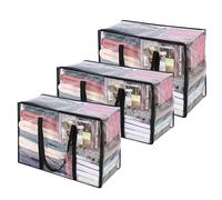 Vieshful 3 Piezas Transparentes Bolsas para Guardar Ropa, Bolsas Almacenaje Ropa Plegable 40+60+90L de PVC, Organizador Armario, Cajas Almacenaje con Asas para Edredón Mantas Mudanza Móviles Juguetes