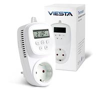 VIESTA® TH12 termostato de enchufe, programable, 7 días, 230 V / 16 A / 3600 W, 5-35°C, 0,5°C, pantalla LCD, EEPROM, protección contra heladas, para calefactores eléctricos, paneles calefactores