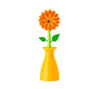 Vigar - Cepillo de Limpieza - Modelo Flower Power - 7,5 x 7,5 x 25,5 cm - Soporte de Estropajo de Fregadero - Lavaplatos con Flor - Amarillo y Naranja