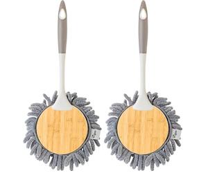 Vigar - Plumero Microfibra Redondo - Mango Ergonómico - 18 x 5 x 36 cm - Diseño Bamboo - Posibilidad de Desmontar - con Anilla Fácil Colgado - En Gris (Paquete de 2)