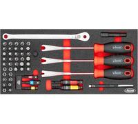 VIGOR Juego de herramientas V5090, módulo S 393 x 188 x 35 mm, juego de extracción de clips, imán de sujeción, adaptador y llave de carraca con puntas