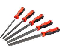 VIGOR Juego de limas de taller V1786/5, 5 piezas, planas, semirredondas, redondas, triangulares, cuadradas, corte 2, mango ergonómico, para taller, industria, comercio