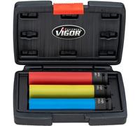 VIGOR Juego de llaves de impacto extra largas 3 piezas V5933/3, diseño extra largo, eficiente, robusto, accionamiento: cuadrado hueco 12,5mm (1/2 pulgada), salida: perfil hexagonal externo