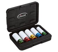 Vigor V2257, juego de enchufes, 1/2", métrico, 5 piezas, 15, 17, 19, 21, 22 mm