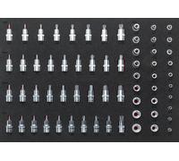 Vigor V2837, juego de adaptadores, 1/4" + 3/8" + 1/2", sistema métrico, 64 piezas, tamaños: 5, 6, 7, 8, 10, 12, 14, 17, 19 mm, 1/2", 1/4", 3/8"