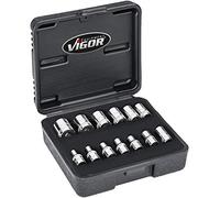 Vigor V7514/13 - Juego de llaves de vaso de doble hexágono (6,3 mm, 1/4", perfil doble hexagonal, 25 mm)