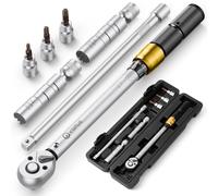 VIGRUE Llave dinamométrica para bicicleta de 3/8 pulgadas, llave dinamométrica 10-60 Nm ± 3% de precisión de error con barra de extensión, articulación universal, casquillo de bujía, puntas para