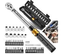 VIGRUE Llave dinamométrica para bicicleta, llave dinamométrica de 1/4 pulgadas, 5-25 Nm, ± 4% de precisión de error con barra de extensión, articulación universal, funda de bujía magnética, puntas