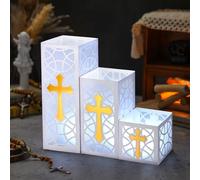 VIHOSE 12 piezas de centros de mesa de bautizo, 3 tamaños, cajas de faroles de papel, ideas de mesa, decoraciones para bodas, Dios bendiga, baby shower, decoración de fiesta de primera comunión