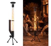 Viketeri Pellet - Calefactor para exteriores (tubo de fuego, tubo de | Trípode mejorado para estufa de pellets de 2 horas, con tapa de lluvia y cepillo de limpieza, columna de fuego negra para