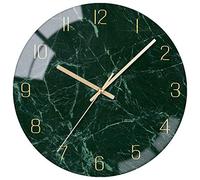 VIKMARI Reloj de pared de cristal verde esmeralda, silencioso, sin tictac, funciona con pilas, 25,4 cm, textura de mármol, decoración del hogar, cocina, cuarzo, pequeño reloj analógico para dormitorio