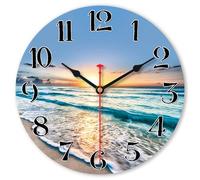 VIKMARI Reloj de Pared de Playa Operado con Pilas, Pequeño, Silencioso, Cuarzo, 20 cm, Azul Oceánico, Decoración Costera para el Hogar, para Cocina, Oficina, Dormitorio, Sala de Estar