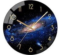 VIKMARI Reloj de Pared de Vidrio silenciosa para no tictac Pared Clocks- Calidad de Cuarzo con Pilas Ronda 12 Inch patrón Cielo Nocturno