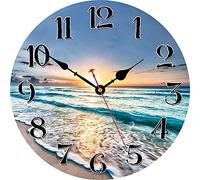 VIKMARI Reloj de Pared para baño, Playa, mar, 12 Pulgadas, Hermoso Reloj de Pared de Madera, Moderno e Inusual para Cocina, Sala de Estar, Dormitorio, Oficina