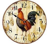 VIKMARI Reloj de Pared silenciosa para no tictac - ejecución del Caballo del patrón Pared de la Cocina Calidad del Reloj de Cuarzo con Pilas del Reloj de Pared Redondo 14 Inch Gallo rústico