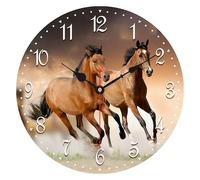 VIKMARI Reloj de Pared silenciosa para no tictac - ejecución del Caballo del patrón Pared de la Cocina Calidad del Reloj de Cuarzo con Pilas del Reloj de Pared Redondo 14 Inch Padre Hijo y Elefante