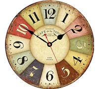 VIKMARI Reloj de Pared silencioso de 8 Pulgadas, números arábigos, Relojes Retro, Relojes de Pared Redondos Decorativos de Madera, Funciona con Pilas, Relojes de Pared para Interiores, Estilo rústico