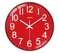 VIKMARI Reloj Pared 30 cm Rojo Moderno Silencioso Cocina Salón