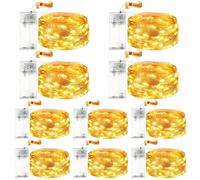 VIKY 10 cadenas LED LED con temporizador, 3 m, 30 LED, micro alambre de cobre, cadena de luces para interiores, funciona con pilas, luz blanca cálida con temporizador para boda, Nochevieja