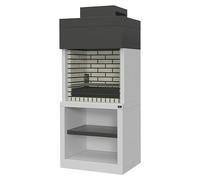Vilamoura Barbacoa de obra (An x Pr x Al: 90 x 58 x 210 cm, Superficie parrilla: 71,5 x 53 cm, Blanco/Negro)