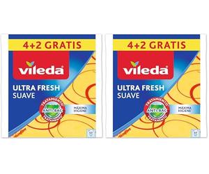 Vileda 142010 - Bayetas Suaves, 30% microfibras, 4 Unidades + 2 Unidades Gratis (Paquete de 2)