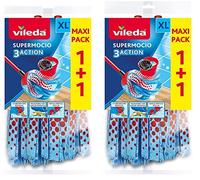 Vileda 4 recambios de Cabezal de fregona de Microfibra Supermocio 3 Action, Color Azul