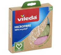Vileda - Bayeta de microfibras recicladas, 100% microfibras, 3 bayetas hechas de botellas PET recicladas, multicolor