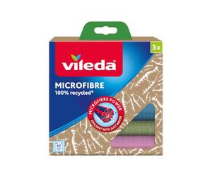 Vileda - Bayeta de microfibras recicladas, 100% microfibras, 3 bayetas hechas de botellas PET recicladas, multicolor