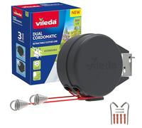 Vileda Cuerda de tendedero retráctil Dual Cordomatic de 30 m, 2 Cuerdas de 15 m con Capacidad para hasta 30 kg, tendedero Extensible, retracción automática, Resistente y Duradero, montado en la Pared