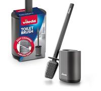 Vileda Escobilla de Silicona con Cabezal Flexible, Mango de Acero Inoxidable y Soporte de Pared, Cepillo para Inodoro con Zonas de Limpieza 2 en 1 y Cubierta, higiénico, Secado rápido, Inoxidable