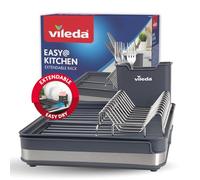 Vileda Escurreplatos de vajilla - Diseño que ahorra espacio con soporte para cubiertos - Bandeja para vajilla extensible, inoxidable y duradera - Perfecto para platos, vasos y otros cubiertos
