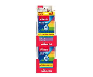 Vileda Expositor con 10 packs de 8 uds. de bayetas de microfibra colores