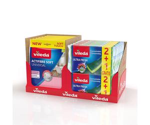 Vileda Expositor sobremesa con 15 bayetas Actifibre y 12 estropajos Ultrafresh
