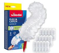 Vileda Flex & Catch Kit para el Polvo, Mango Corto y 15 Recambios | 15 recambios desechables | Bloqueo seguro del recambio | Mango corto ergonómico | Fibras de materiales reciclados