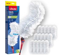 Vileda Flex & Catch Kit para Quitar Polvo, 15 Recambios, Mango 93 cm | 15 recambios desechables | Materiales reciclados | Mango extensible hasta 93 cm | Cabezal flexible y giratorio