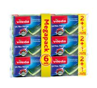 Vileda I Packs de 6 Estropajos Salvauñas Ultra Fresh / Fibra y Esponja No Raya / Estropajo Verde I Pack de 6 Estropajos