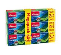 Vileda I Packs de 6 Estropajos Salvauñas Ultra Fresh / Fibra y Esponja No Raya / Estropajo Verde I Pack de 6 Estropajos