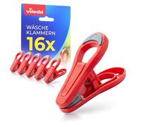 Vileda Juego de 16 Pinzas para la Ropa sin Muelle de Metal, Pinzas de plástico Resistentes con Agarre Suave para un Agarre Seguro, Resistentes a la Intemperie para tendedero, balcón y jardín