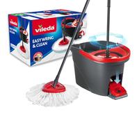 Vileda Juego de fregona giratoria y Cubo fácil de escurrir y Limpiar con Pedal | Vileda | Mango de 3 Piezas de 130 cm | Mopa de Suelo con escurridor Giratorio | Recambio Turbo 100% Microfibra |