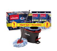 Vileda Mopa H2PRO Spin Mop o H2PRO Spin Mop + 2 Recambios | Cubo de doble cámara para separación de agua limpia y sucia | Mopa triangular para llegar a esquinas y muebles | Cabezas de mopa lavables y