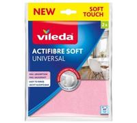 Vileda Actifibre Soft Universal | 100% Microfibra | Limpieza sin Rayas | Altamente Absorbente | Tacto Suave | Rosa Claro y Gris | Rosa Claro | Paquete de 2 Unidades/Paquete de 1 Unidad