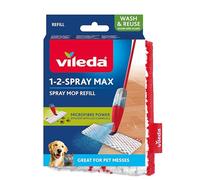 Vileda Recambio 1-2 Spray MAX | Mopa de Microfibra | Almohadilla de Microfibra de Doble Cara | Apta para Todo Tipo de Suelos | Recambio Reutilizable | Mopa Sostenible | Color Blanco y Rojo